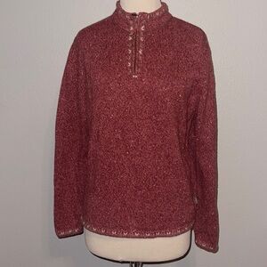 WOOLRICH Women Wool Blend Sweater Sz med Heathered Zip Collar Beige Stitching